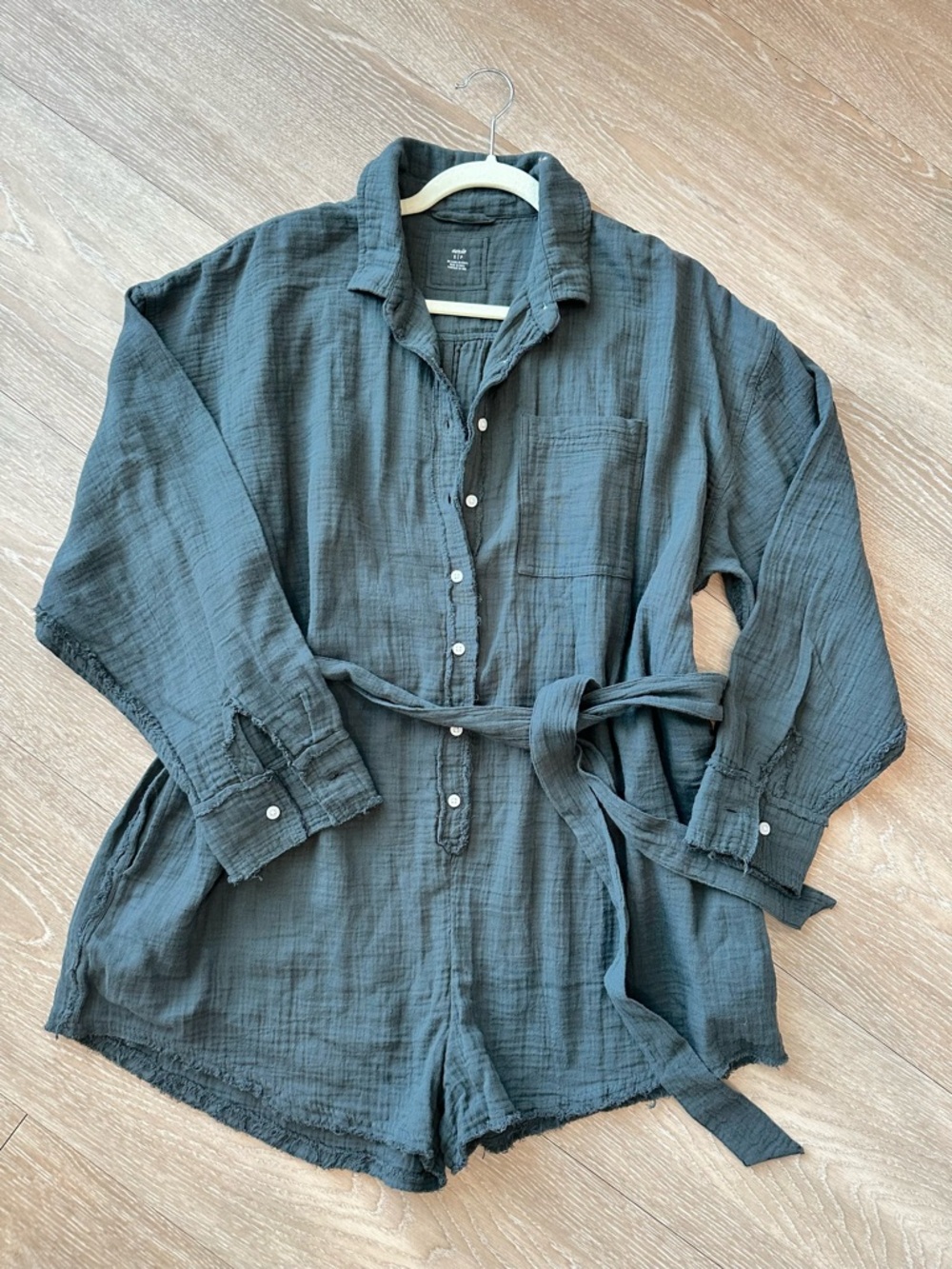 aerie Indigo Black Gauze Romper with Drawstring Waist